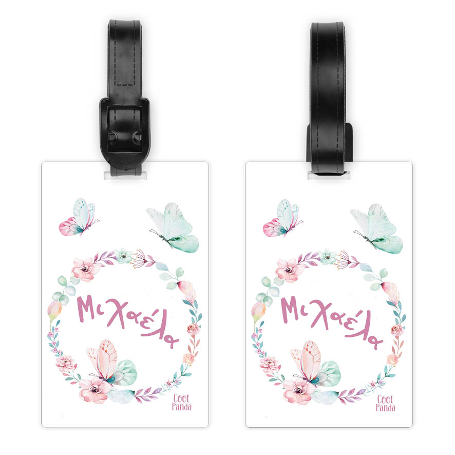 Ταμπελάκι τσάντας ξύλινο “Floral Butterflies”