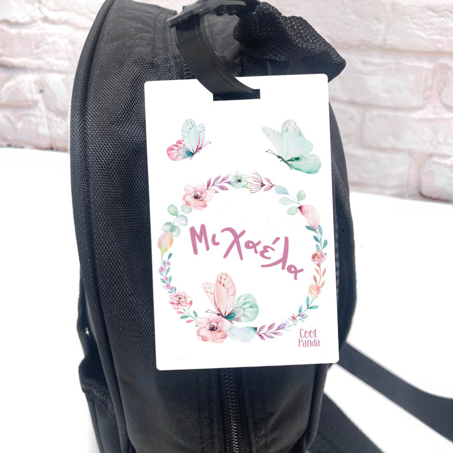 Ταμπελάκι τσάντας ξύλινο “Floral Butterflies”