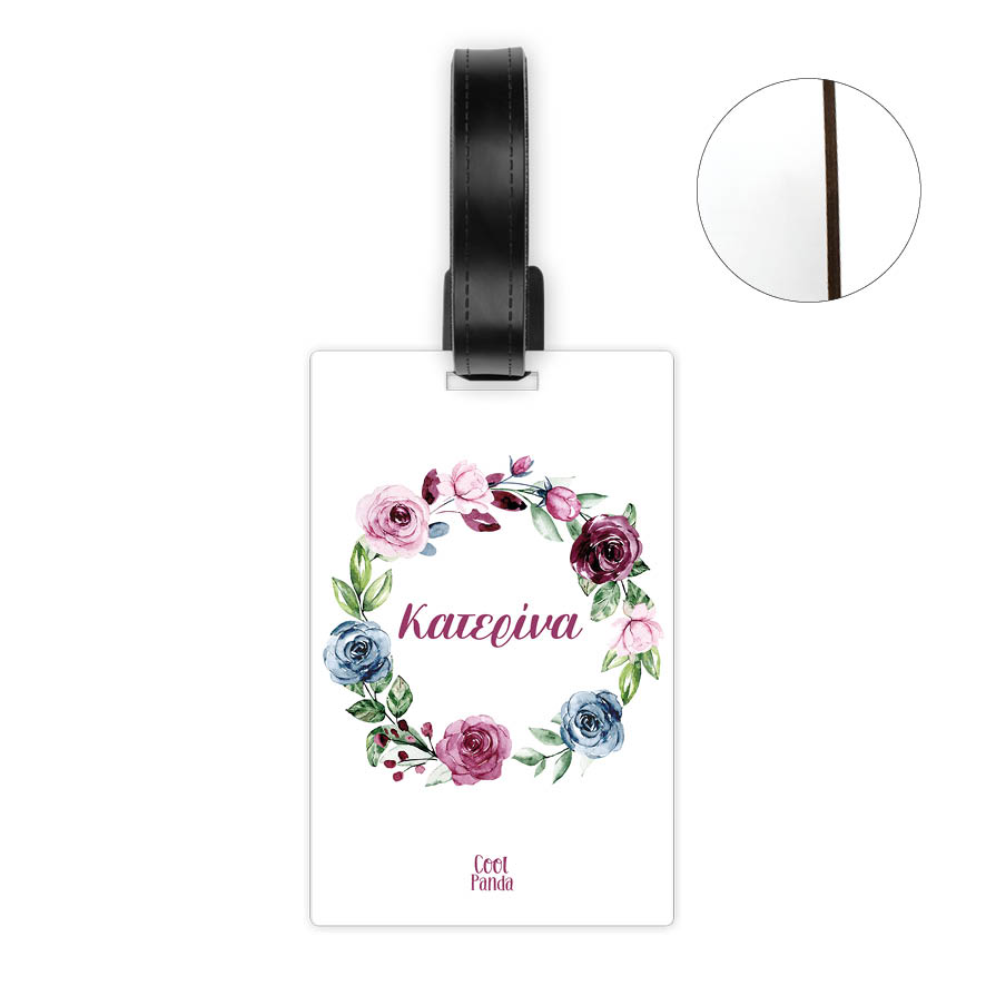 Ταμπελάκι τσάντας ξύλινο “Floral μονόγραμμα ροζ”