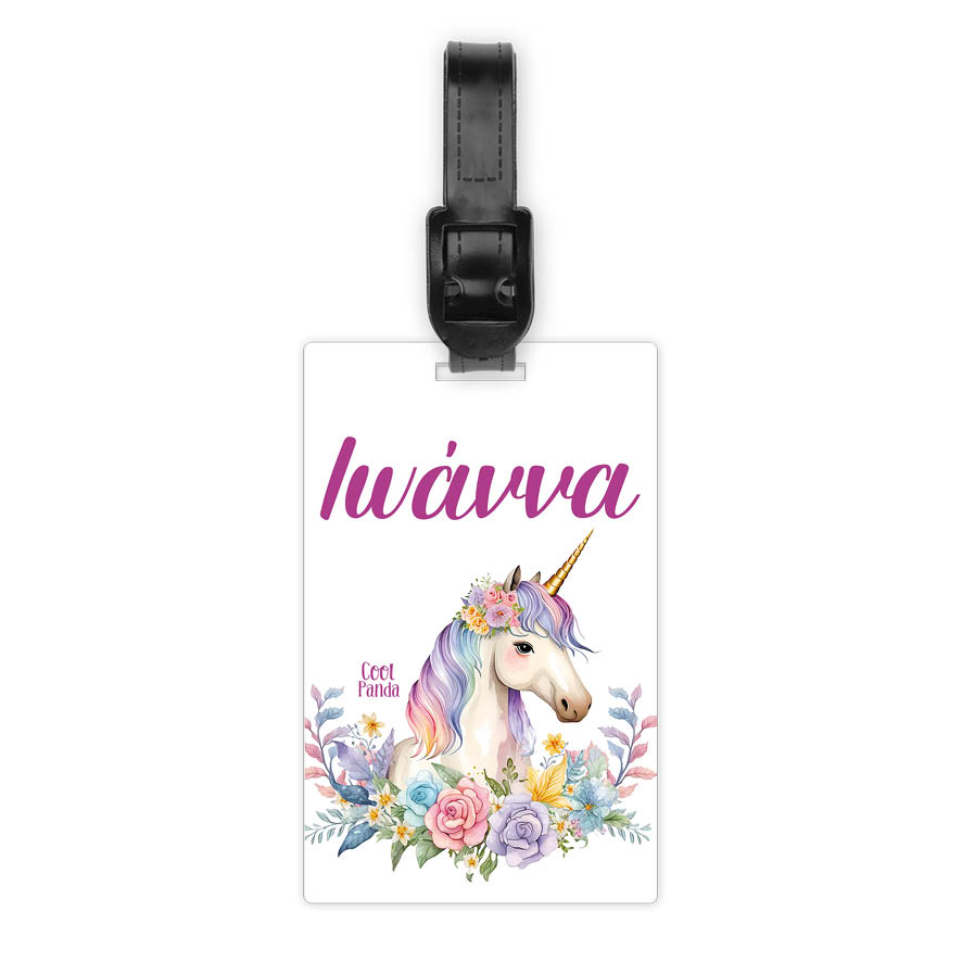 Ταμπελάκι τσάντας ξύλινο “Floral Μονόκερος”