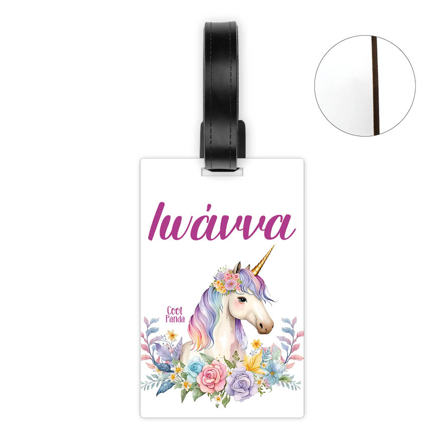 Ταμπελάκι τσάντας ξύλινο “Floral Μονόκερος”