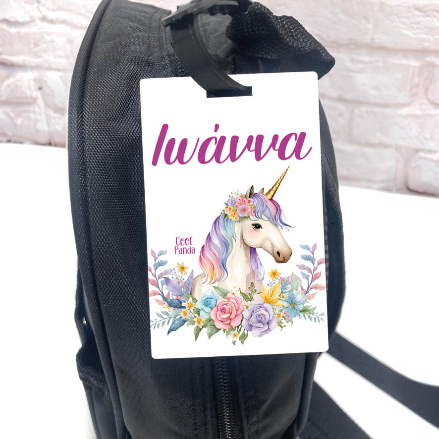 Ταμπελάκι τσάντας ξύλινο “Floral Μονόκερος”