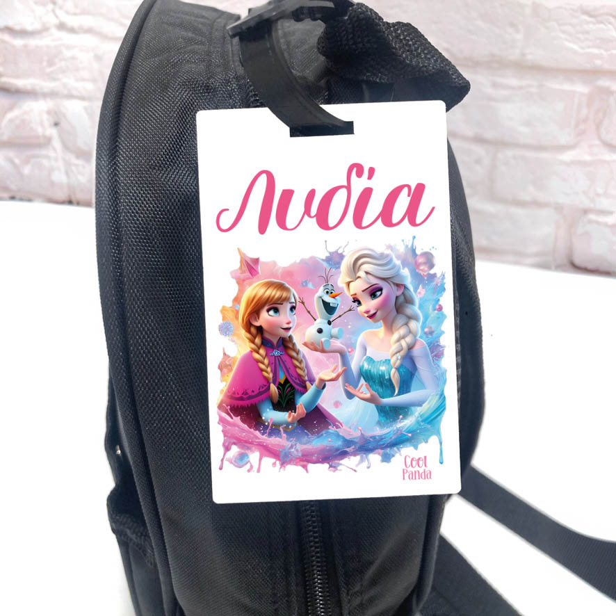 Ταμπελάκι τσάντας ξύλινο “Frozen Elsa & Anna”