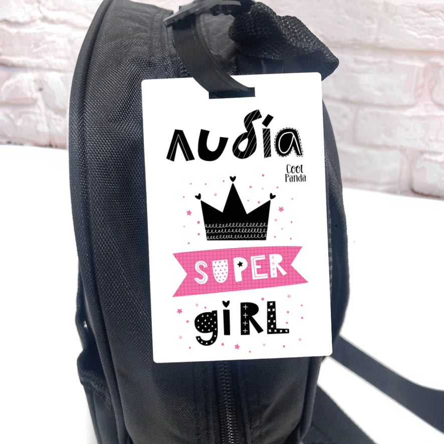 Ταμπελάκι τσάντας ξύλινο “Super Girl”