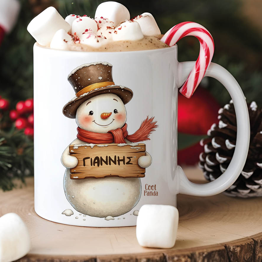 Κούπα 11oz “Χιονάνθρωπος με ταμπέλα”