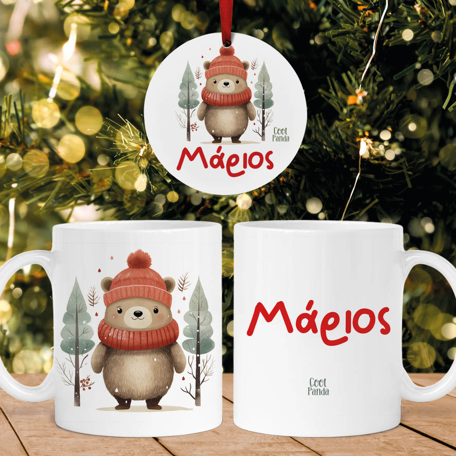 Σετ κούπα με στολίδι “Αρκουδάκι κόκκινο”