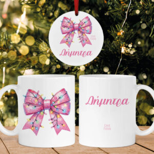 Σετ κούπα με στολίδι “Ροζ φιόγκος”