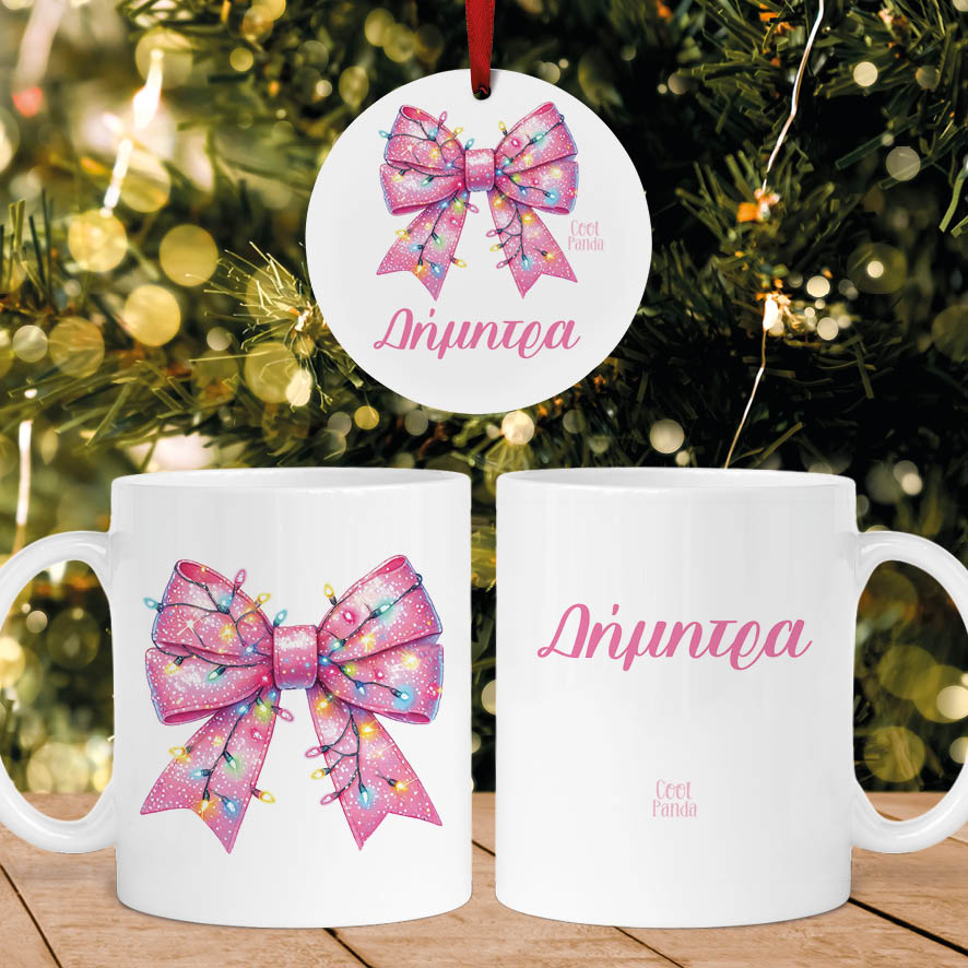 Σετ κούπα με στολίδι “Ροζ φιόγκος”