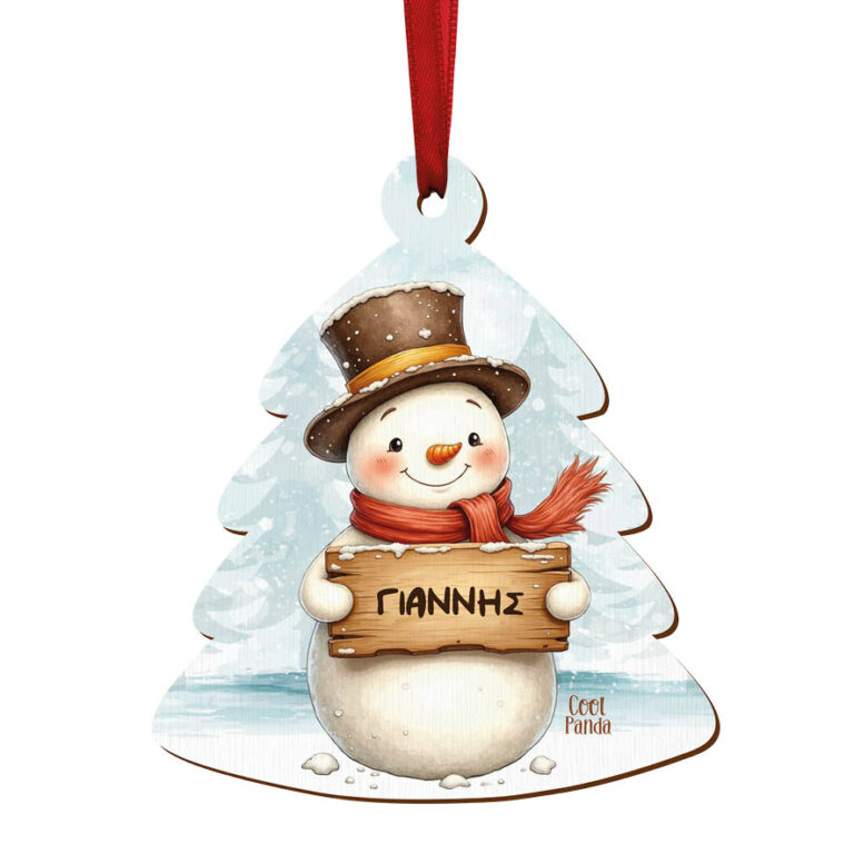 Δεντράκι ξύλινο “Χιονάνθρωπος με ταμπέλα”