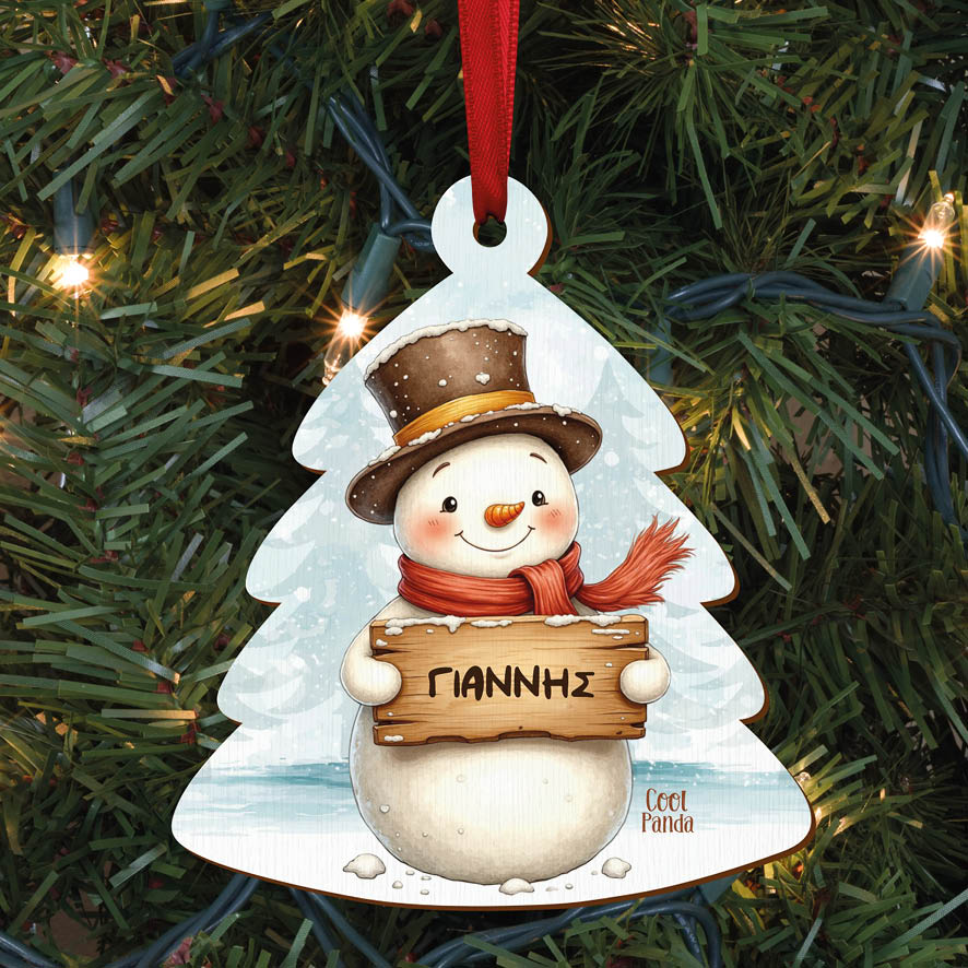 Δεντράκι ξύλινο “Χιονάνθρωπος με ταμπέλα”