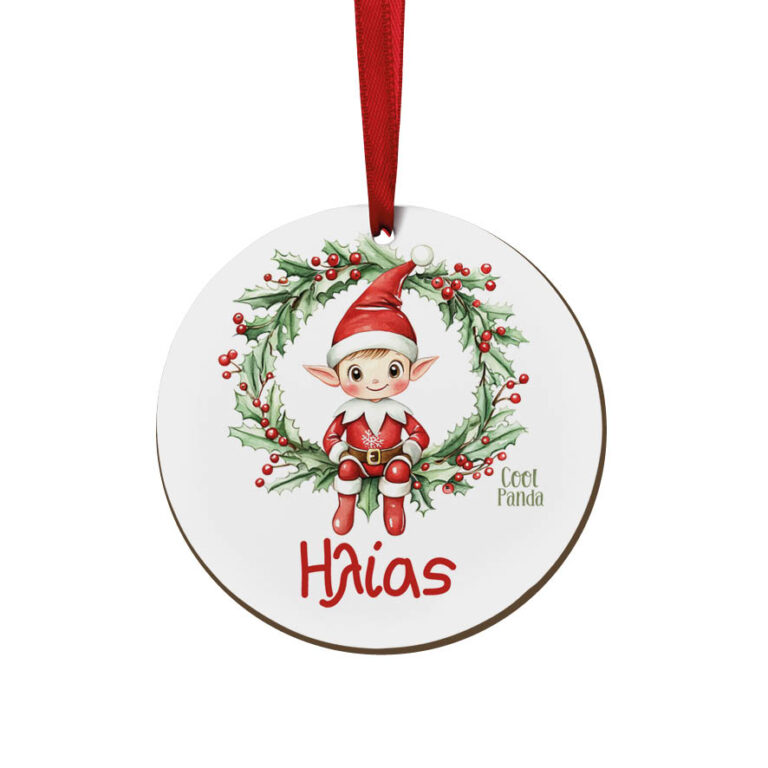 Στολίδι ξύλινο 7cm “Ξωτικό στεφάνι”