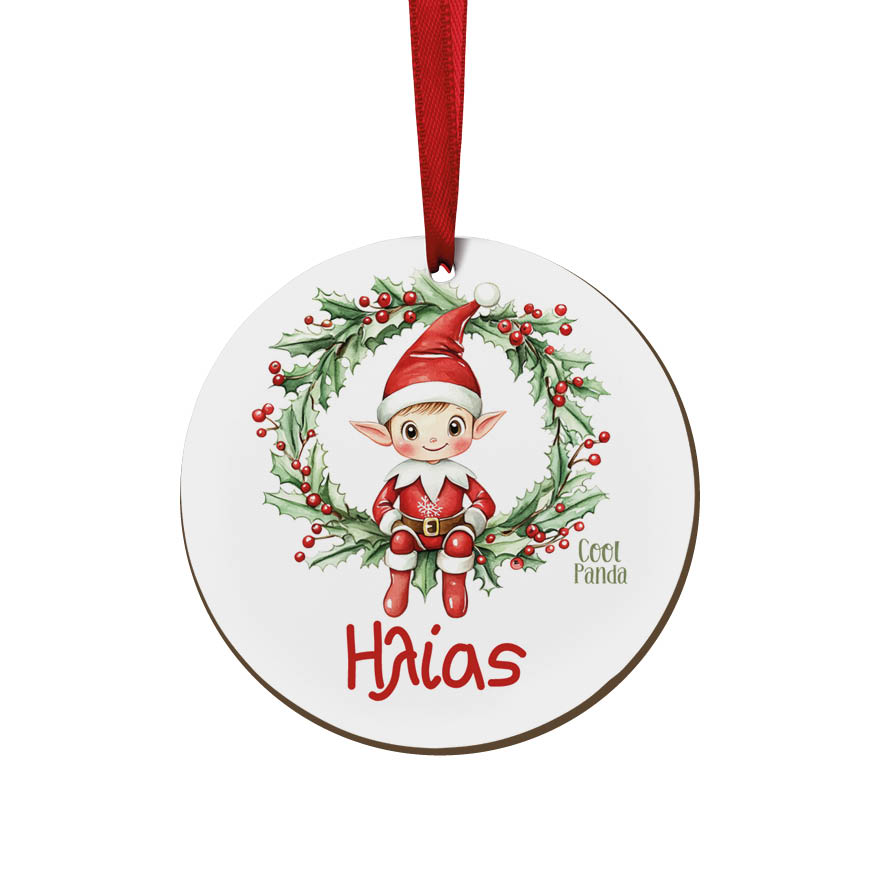 Στολίδι ξύλινο 7cm “Ξωτικό στεφάνι”