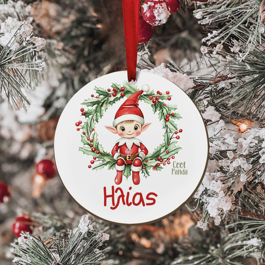 Στολίδι ξύλινο 7cm “Ξωτικό στεφάνι”