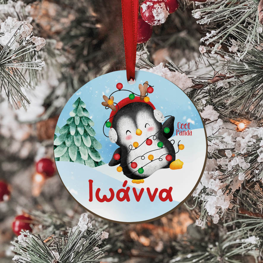 Στολίδι ξύλινο 7cm “Πιγκουίνος Χριστουγεννιάτικος”