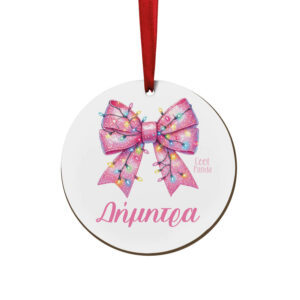 Στολίδι ξύλινο 7cm “Ροζ φιόγκος”