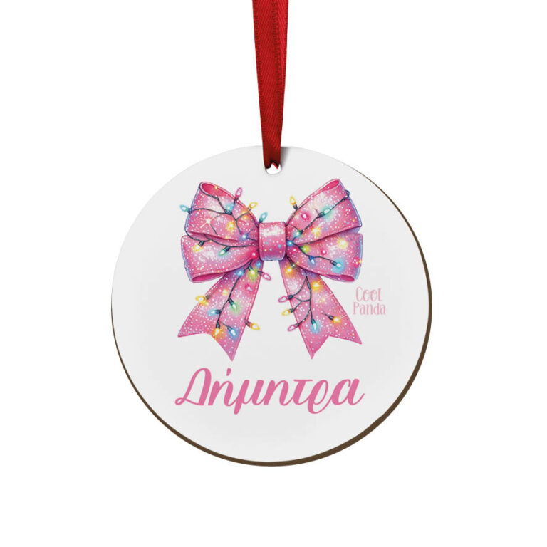 Στολίδι ξύλινο 7cm “Ροζ φιόγκος”