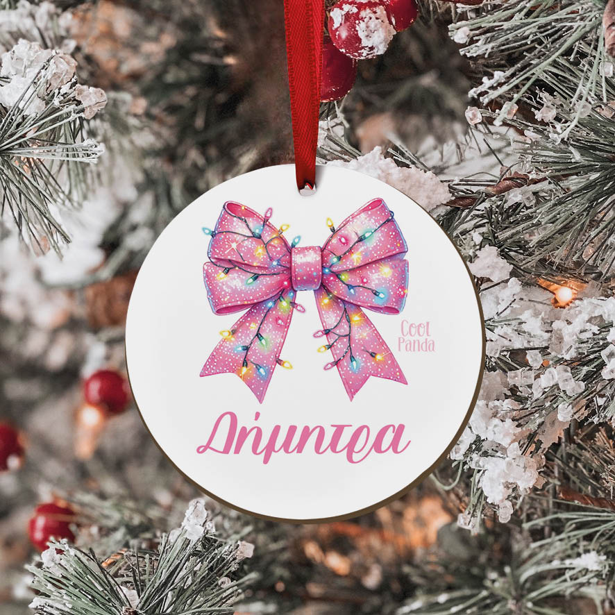 Στολίδι ξύλινο 7cm “Ροζ φιόγκος”