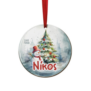 Στολίδι ξύλινο 7cm “Χιονάνθρωπος & δέντρο”