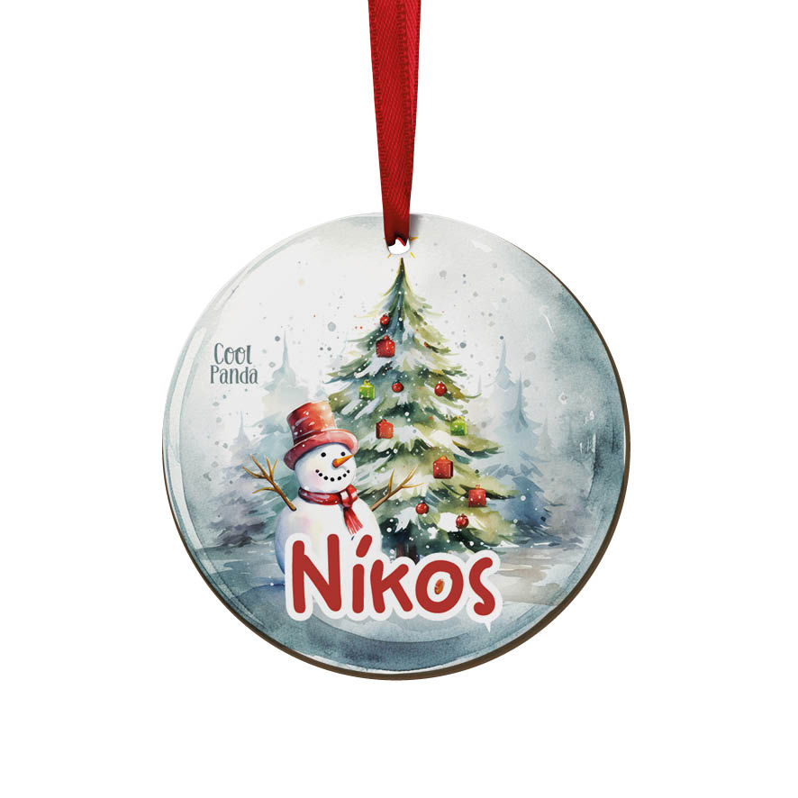 Στολίδι ξύλινο 7cm “Χιονάνθρωπος & δέντρο”