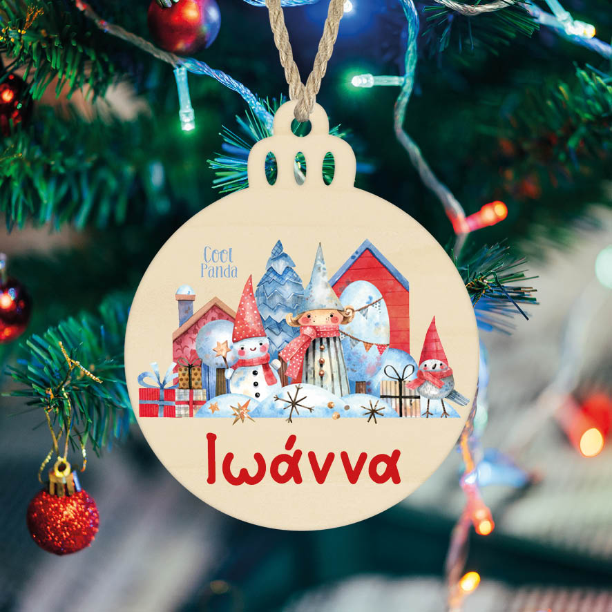 Μπάλα ξύλινη 7cm “Μπλε Χριστούγεννα”