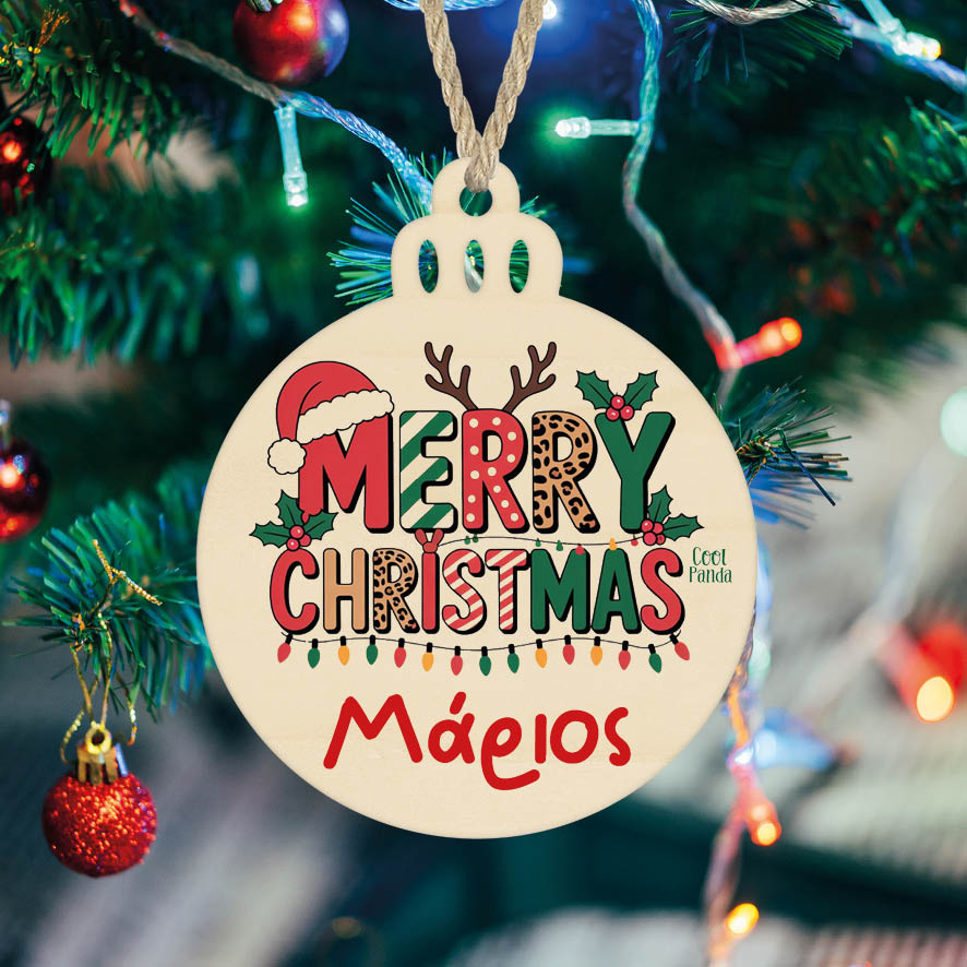 Μπάλα ξύλινη 7cm “Μerry Christmas”