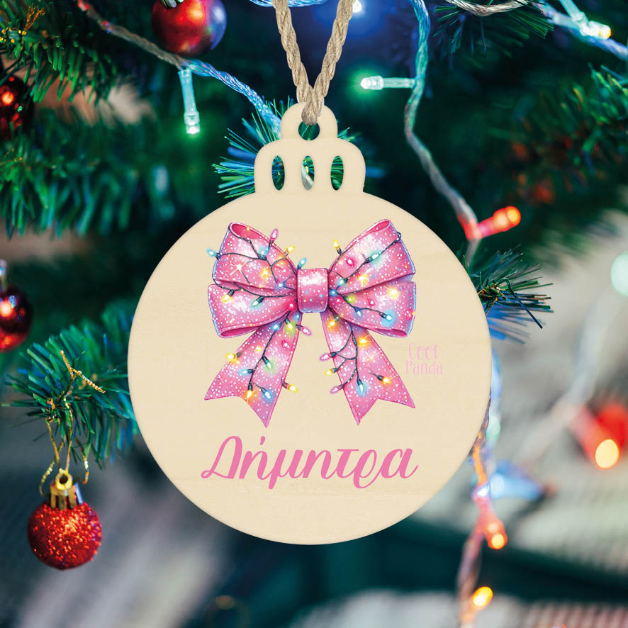 Μπάλα ξύλινη 7cm “Ροζ φιόγκος”