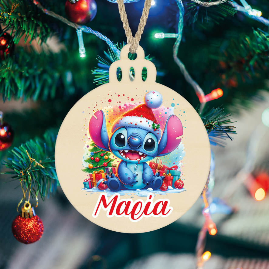 Μπάλα ξύλινη 7cm “Christmas Stitch”