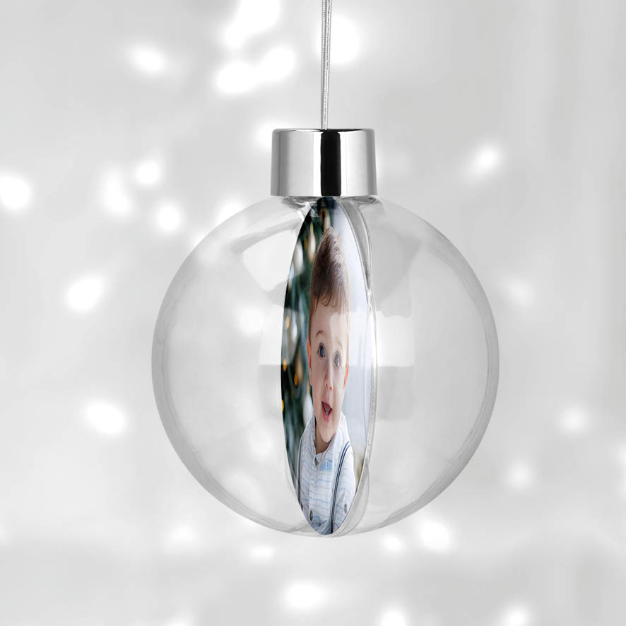 Διάφανη μπάλα με φωτογραφία “Πρώτα Χριστούγεννα Στεφάνι”