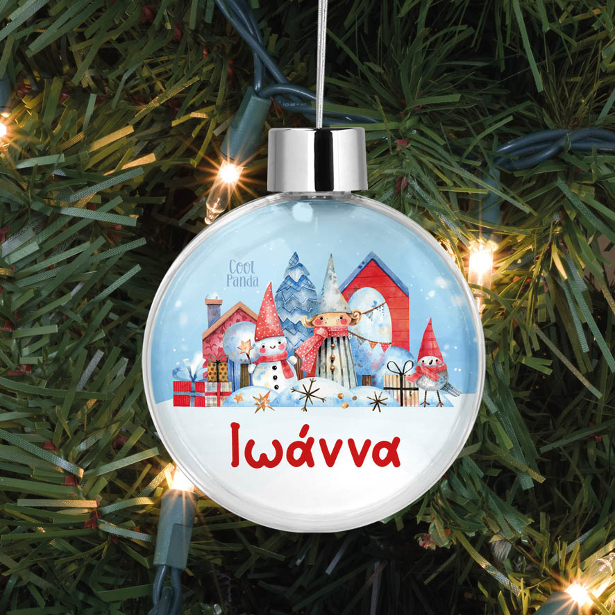 Διάφανη μπάλα με όνομα “Μπλε Χριστούγεννα”