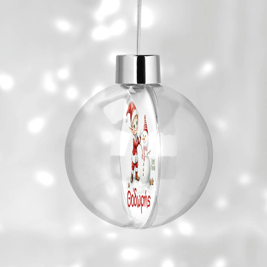 Διάφανη μπάλα με όνομα “Ξωτικό με χιονάνθρωπο”