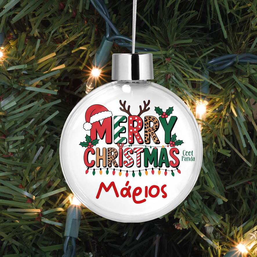 Διάφανη μπάλα με όνομα “Μerry Christmas”