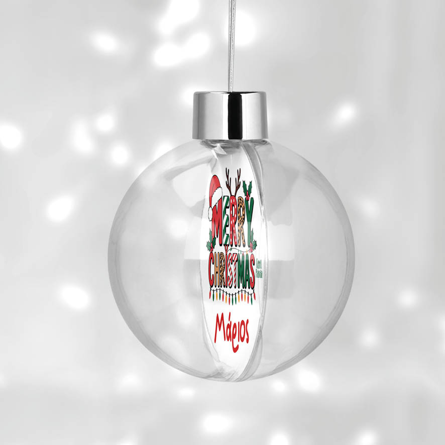 Διάφανη μπάλα με όνομα “Μerry Christmas”