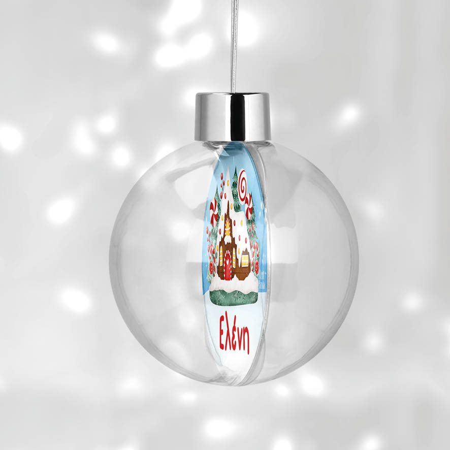 Διάφανη μπάλα με όνομα “Ζαχαρόσπιτο κόκκινο”