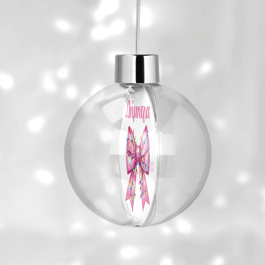 Διάφανη μπάλα με όνομα “Ροζ φιόγκος”