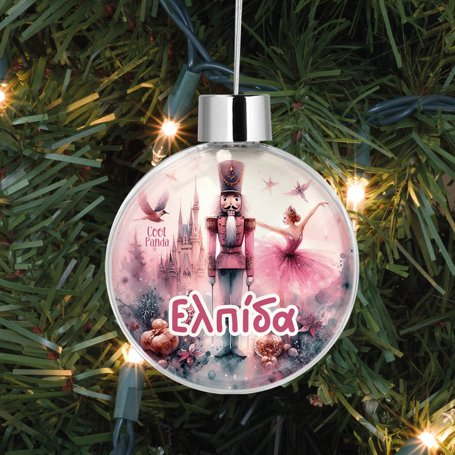 Διάφανη μπάλα με όνομα “Τhe pink Nutcracker”