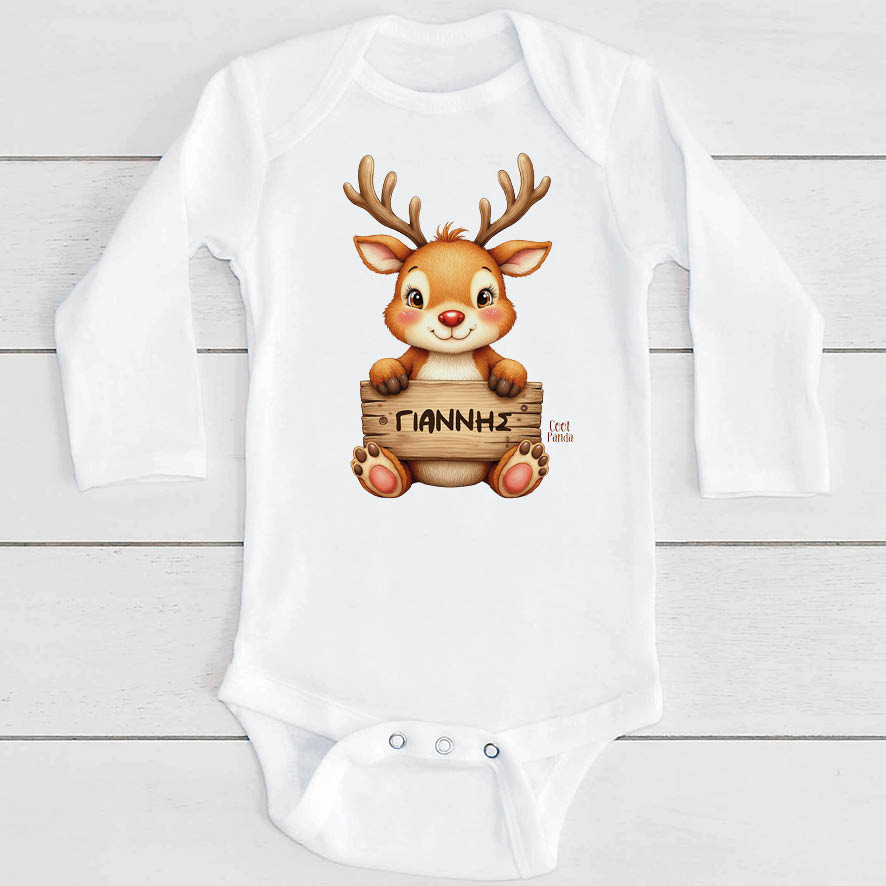 Βρεφικό Φορμάκι μακρυμάνικο “Μωρό τάρανδος με ταμπέλα”