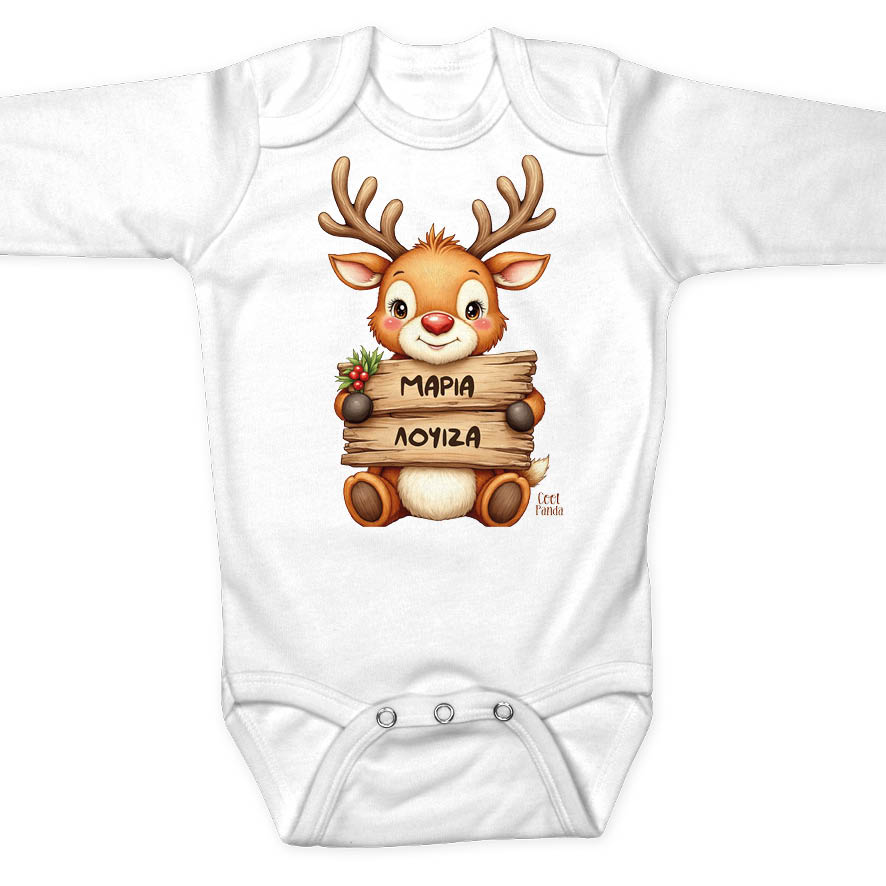 Βρεφικό Φορμάκι μακρυμάνικο “Μωρό τάρανδος με ταμπέλα”