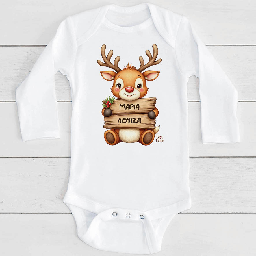 Βρεφικό Φορμάκι μακρυμάνικο “Μωρό τάρανδος με ταμπέλα”