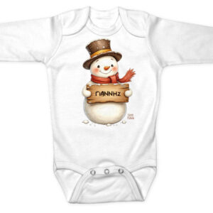 Βρεφικό Φορμάκι μακρυμάνικο “Χιονάνθρωπος με ταμπέλα”