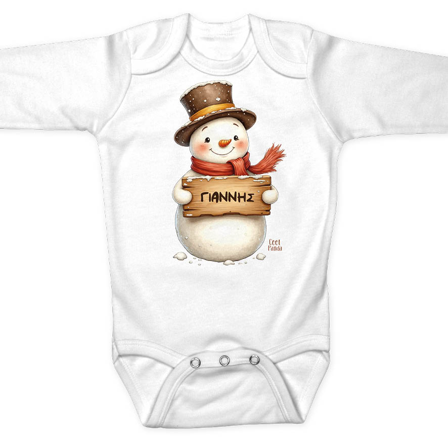 Βρεφικό Φορμάκι μακρυμάνικο “Χιονάνθρωπος με ταμπέλα”