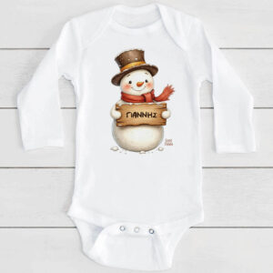 Βρεφικό Φορμάκι μακρυμάνικο “Χιονάνθρωπος με ταμπέλα”