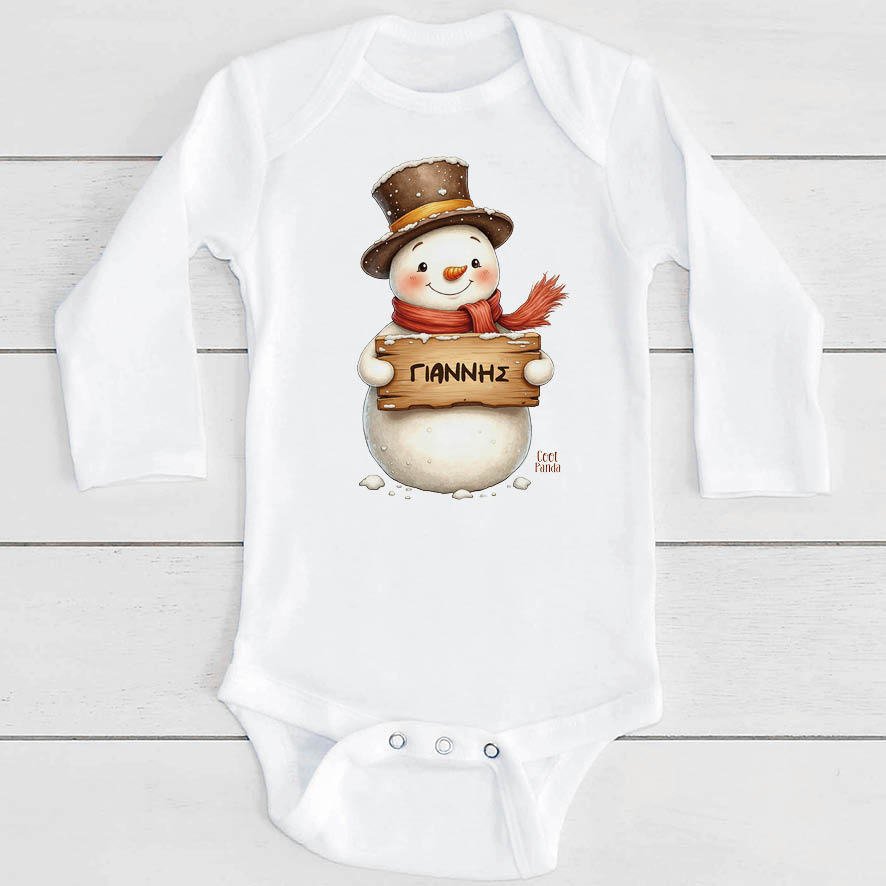 Βρεφικό Φορμάκι μακρυμάνικο “Χιονάνθρωπος με ταμπέλα”