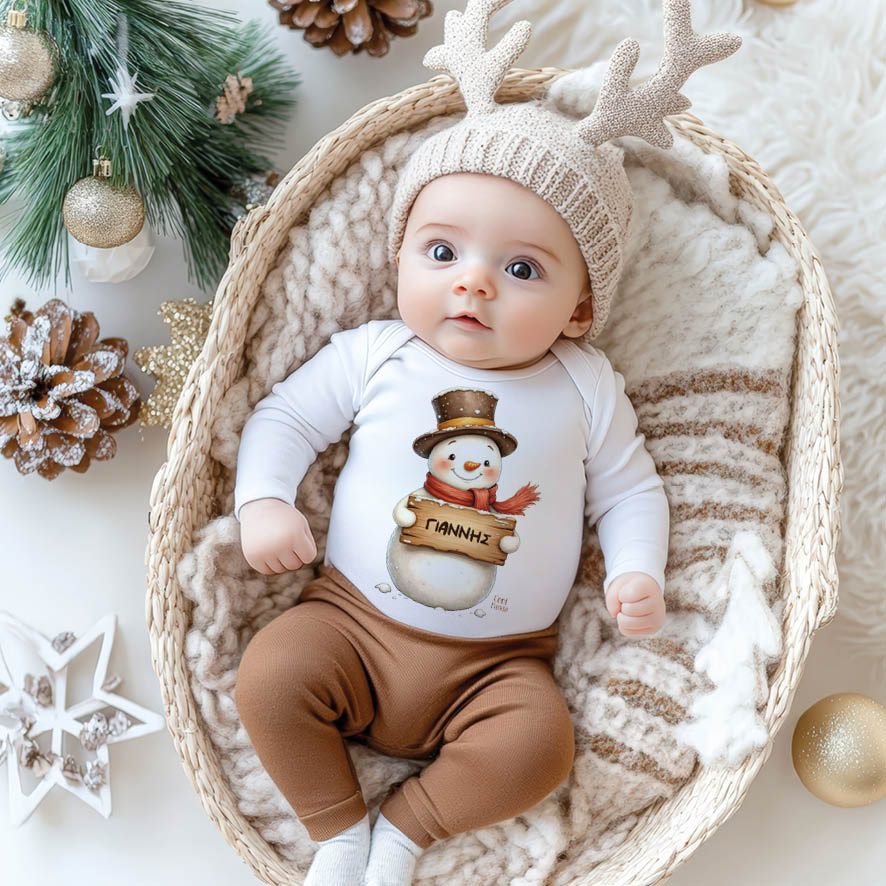 Βρεφικό Φορμάκι μακρυμάνικο “Χιονάνθρωπος με ταμπέλα”