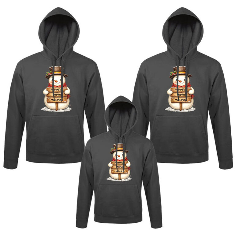 Φούτερ unisex με κουκούλα “Οικογένεια Χιονάνθρωπος”