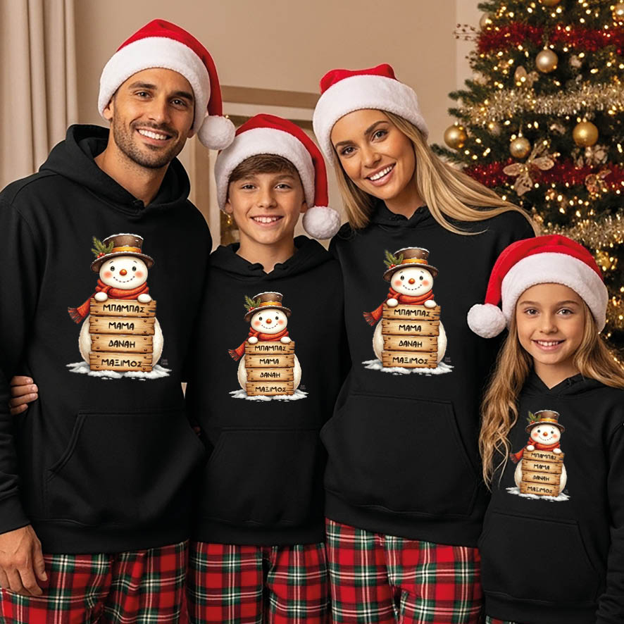 Φούτερ unisex με κουκούλα “Οικογένεια Χιονάνθρωπος”