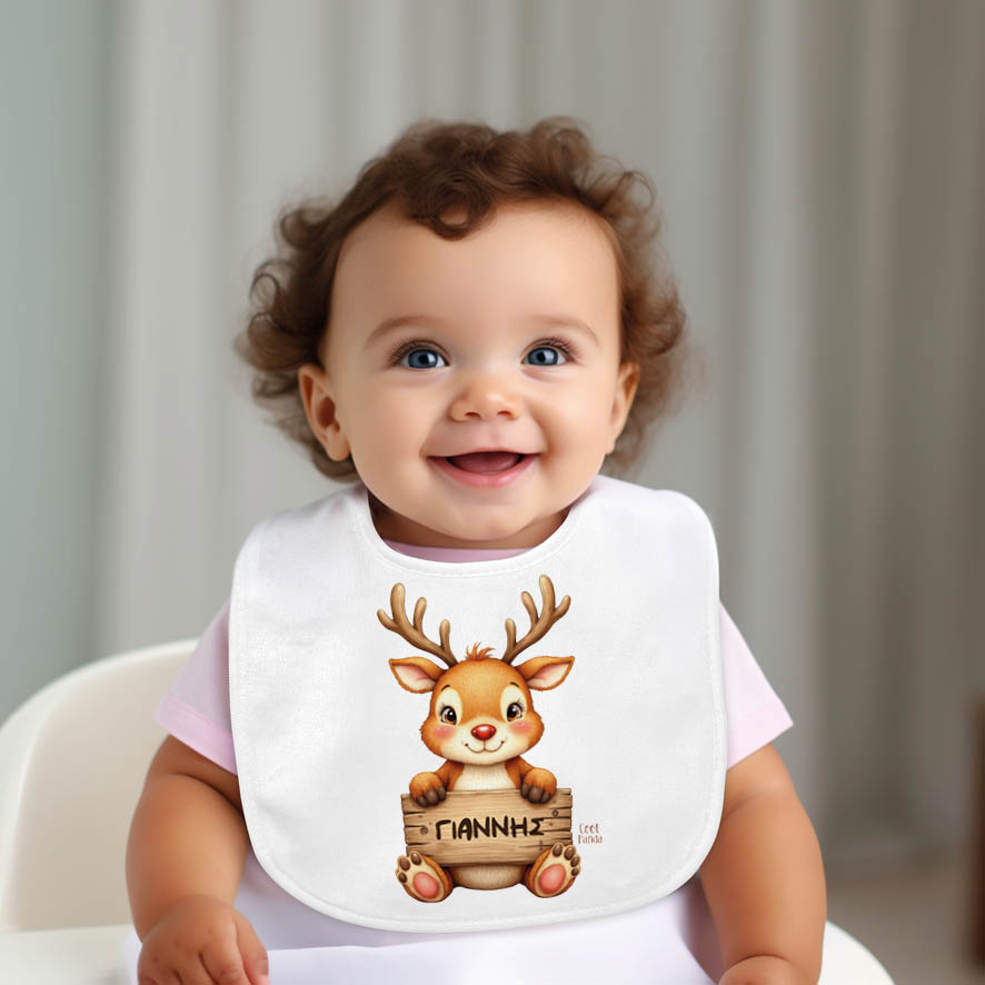 Σαλιάρα μωρού “Μωρό τάρανδος με ταμπέλα”