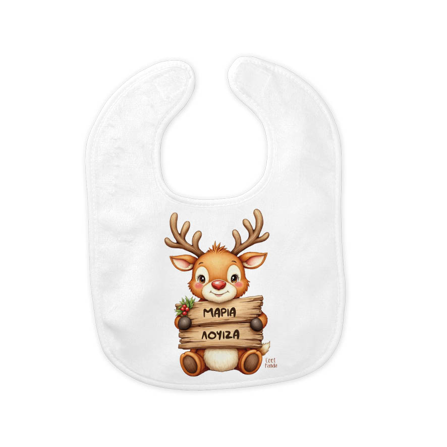 Σαλιάρα μωρού “Μωρό τάρανδος με ταμπέλα”