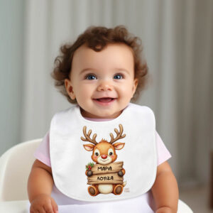 Σαλιάρα μωρού “Μωρό τάρανδος με ταμπέλα”