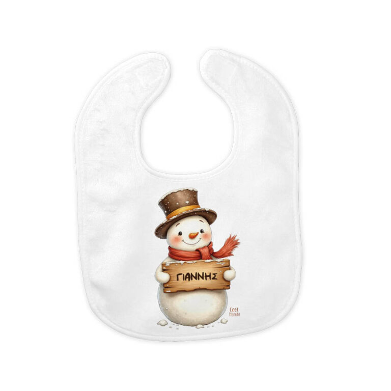 Σαλιάρα μωρού “Χιονάνθρωπος με ταμπέλα”