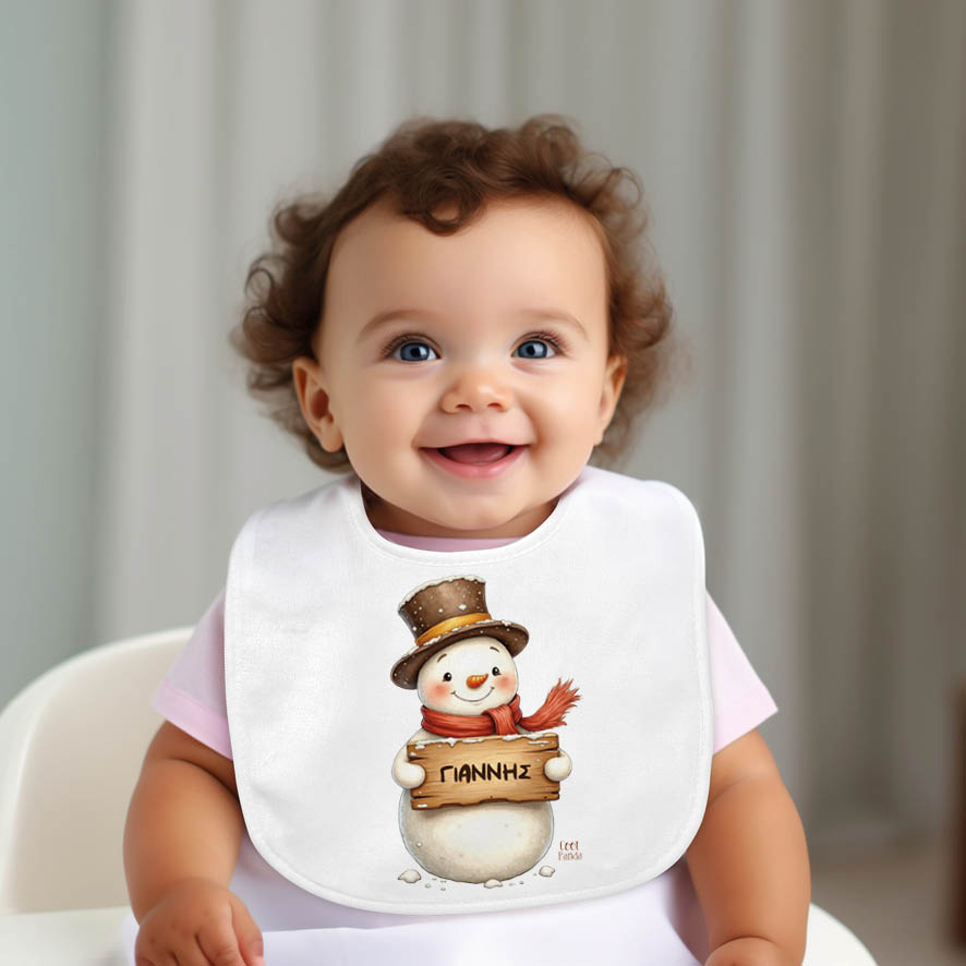 Σαλιάρα μωρού “Χιονάνθρωπος με ταμπέλα”